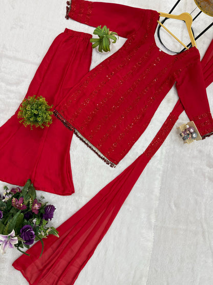 Premium Rangoli Silk 3-Piece Kurta Palazzo Set