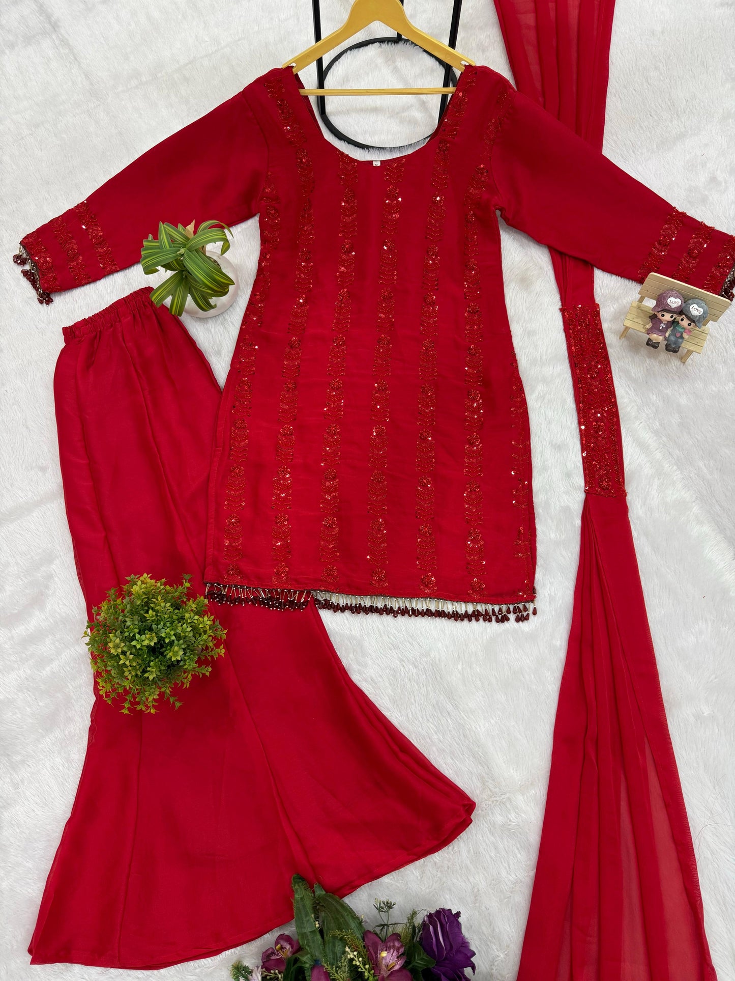 Premium Rangoli Silk 3-Piece Kurta Palazzo Set