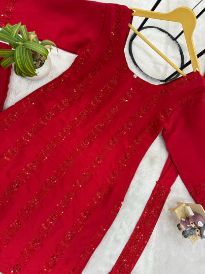 Premium Rangoli Silk 3-Piece Kurta Palazzo Set