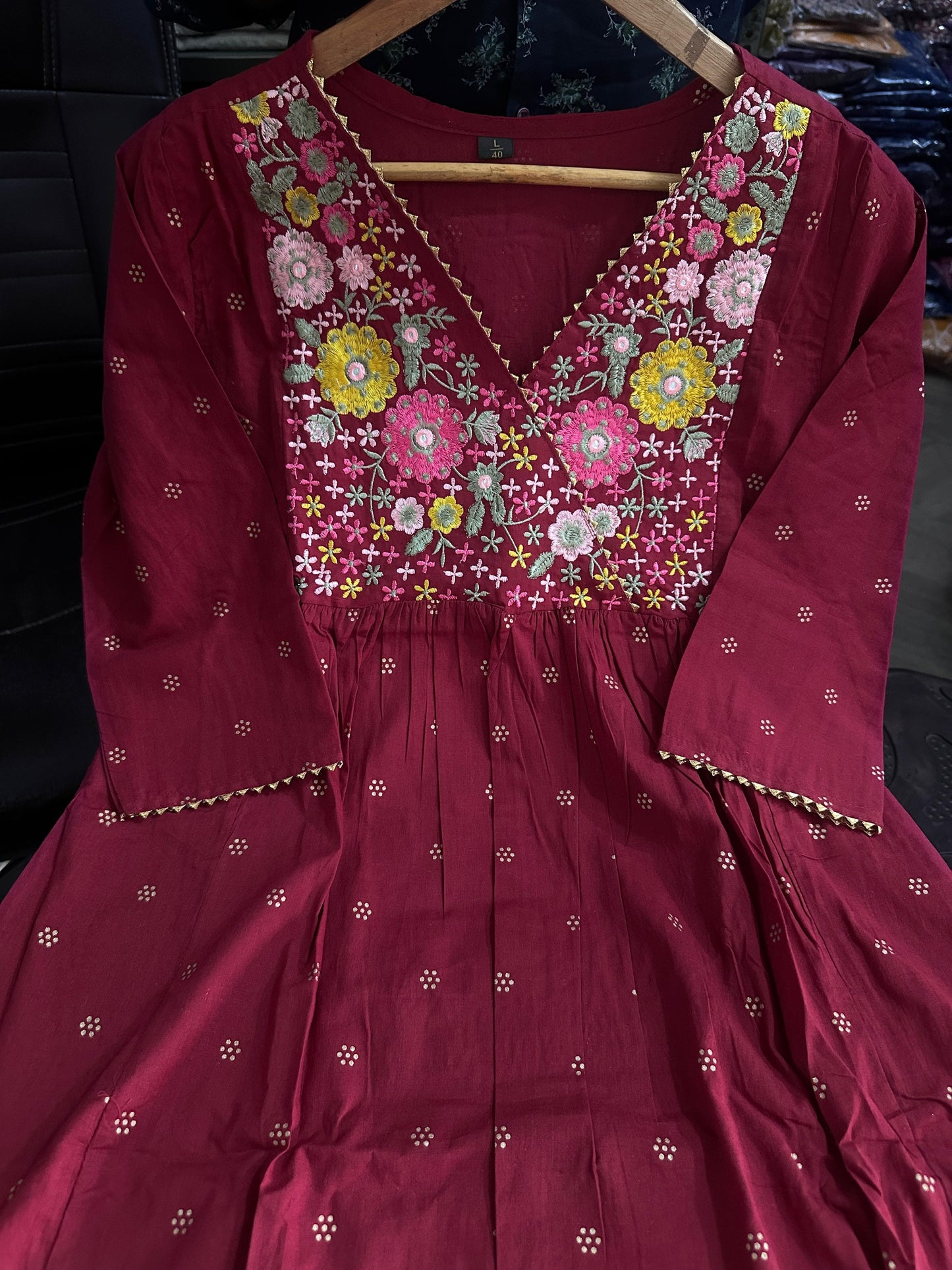 Elegant Embroidered A-line Cotton Kurta Set