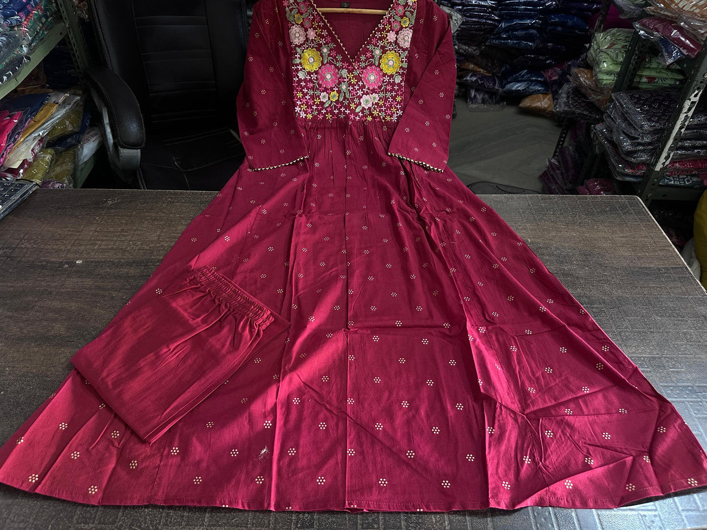 Elegant Embroidered A-line Cotton Kurta Set