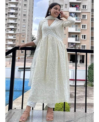 Chikankari Nyra Cut Cotton Kurta Set