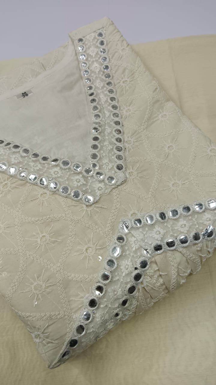 Chikankari Nyra Cut Cotton Kurta Set