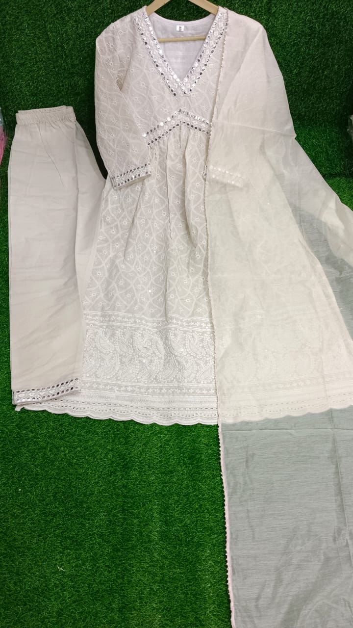 Chikankari Nyra Cut Cotton Kurta Set