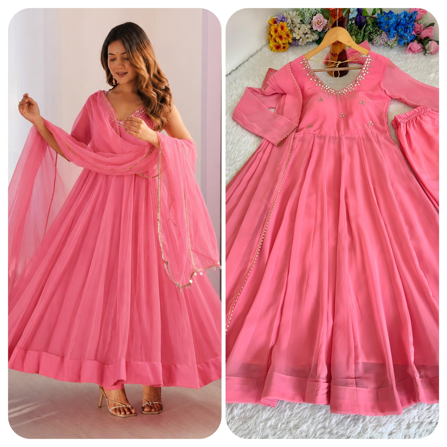 Party Wear Hand Embroidered Anarkali Set