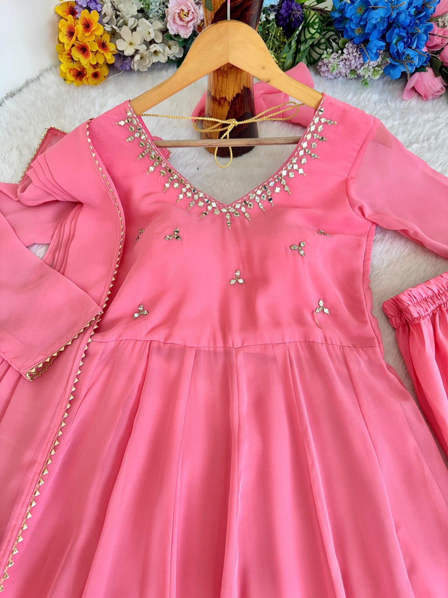 Party Wear Hand Embroidered Anarkali Set