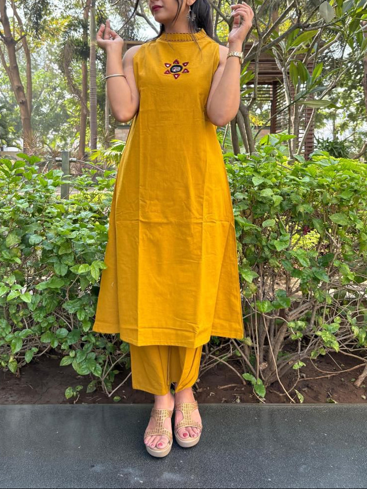Graceful Yellow A-line Cotton Co-ord Set