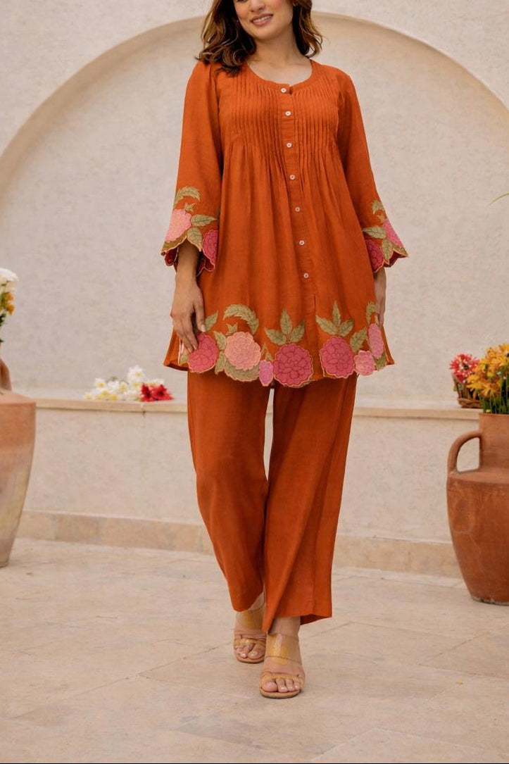 Stylish Floral Embroidered Co-ord Set