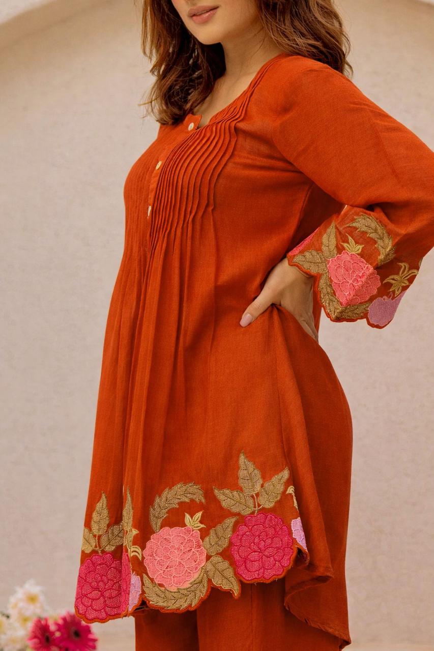 Stylish Floral Embroidered Co-ord Set