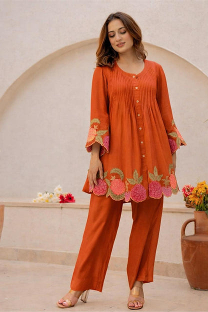 Stylish Floral Embroidered Co-ord Set