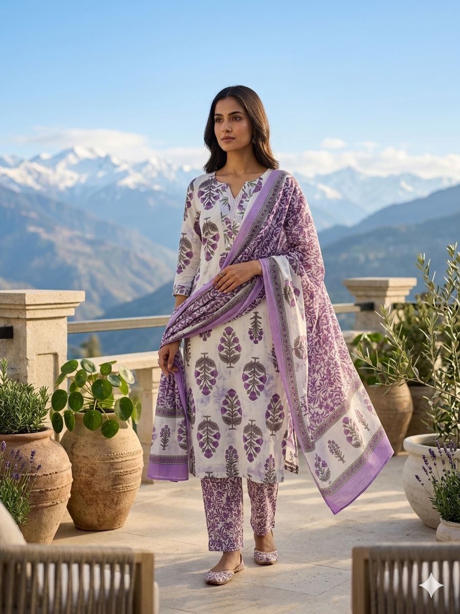 Summer Wear Cotton Kurta 3-Piece Set