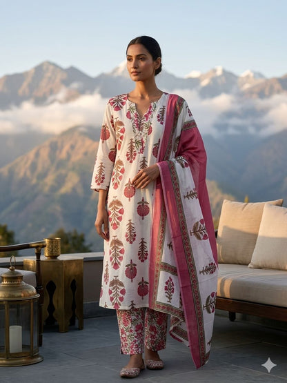 Summer Wear Cotton Kurta 3-Piece Set