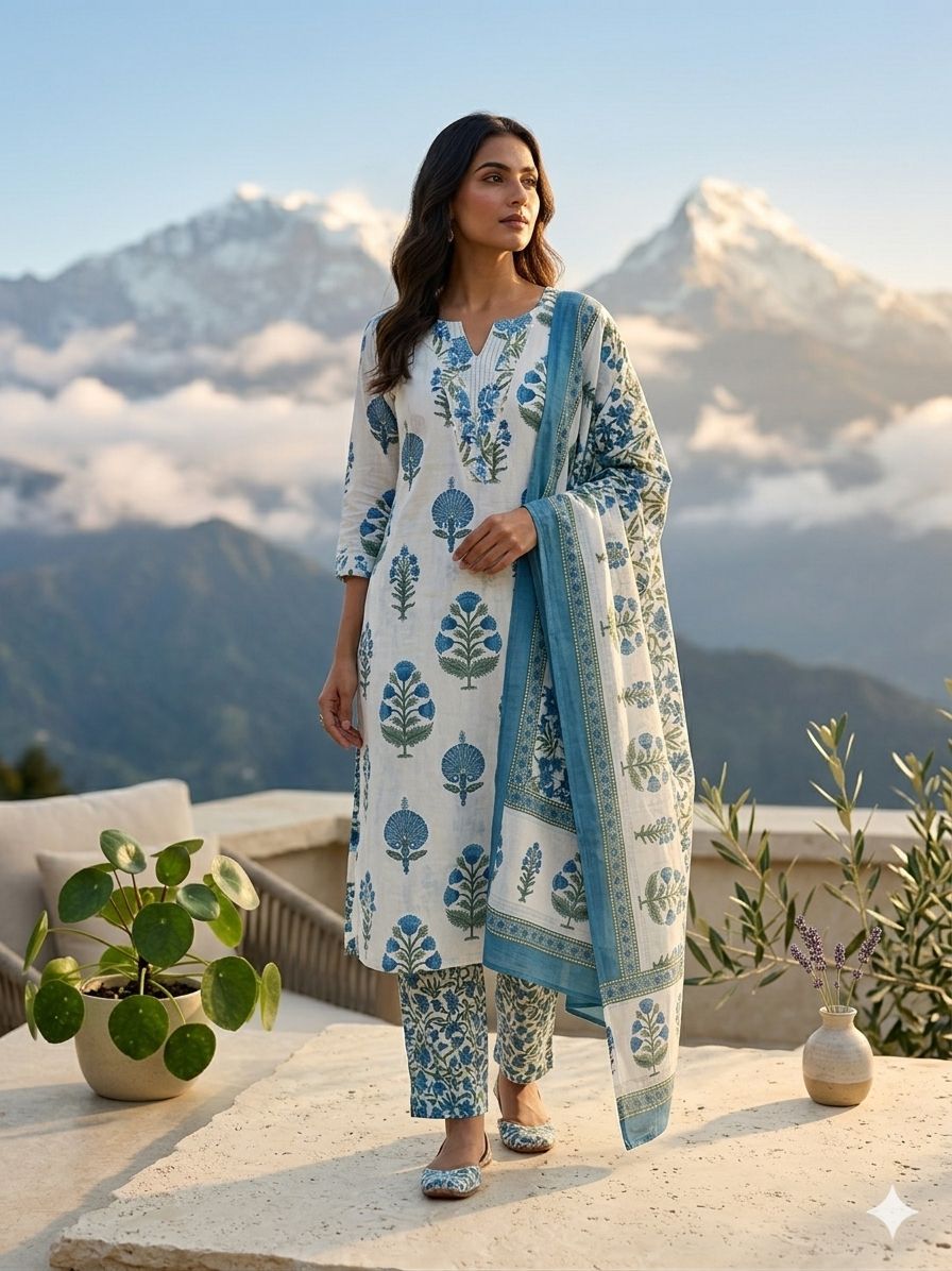 Summer Wear Cotton Kurta 3-Piece Set