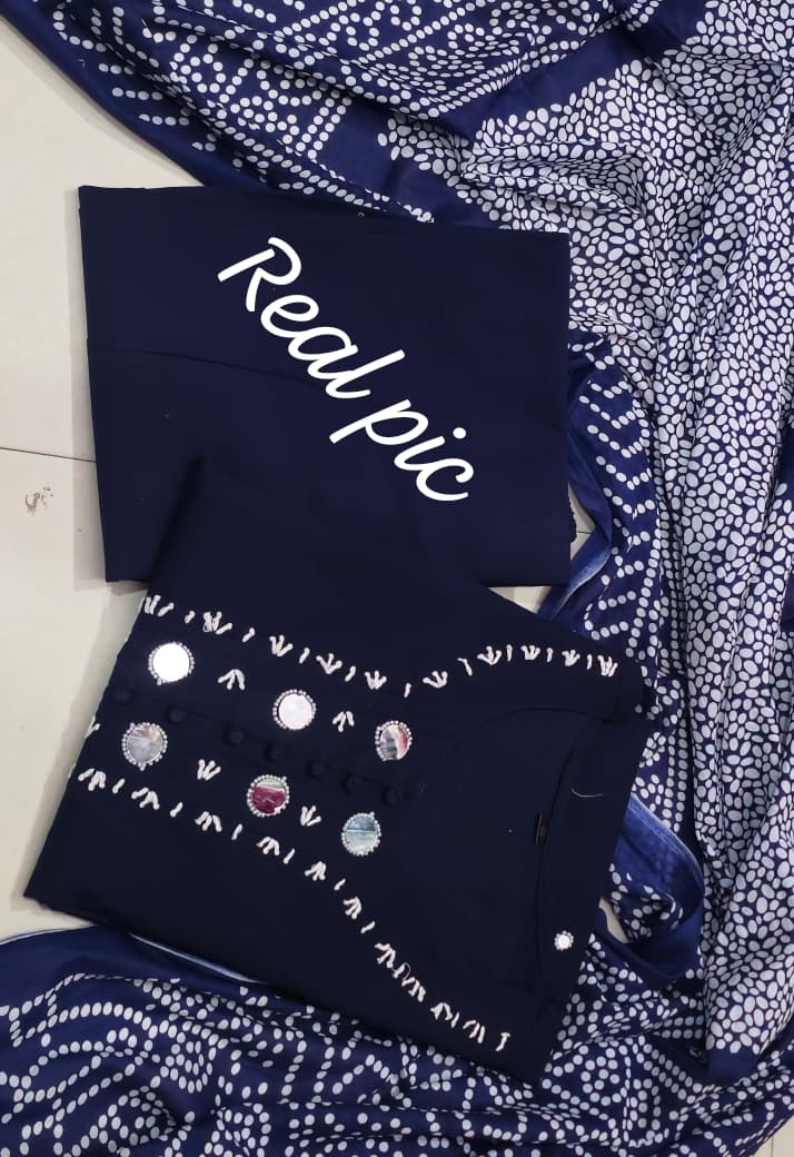 Elegant Blue Mirror Detailing Cotton Kurta Set