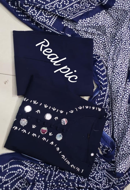 Elegant Blue Mirror Detailing Cotton Kurta Set