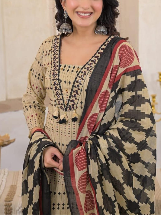 Elegant Discharge Print Cotton Kurta Set