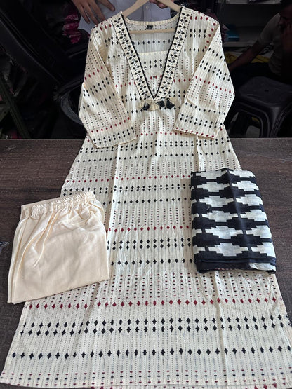 Elegant Discharge Print Cotton Kurta Set