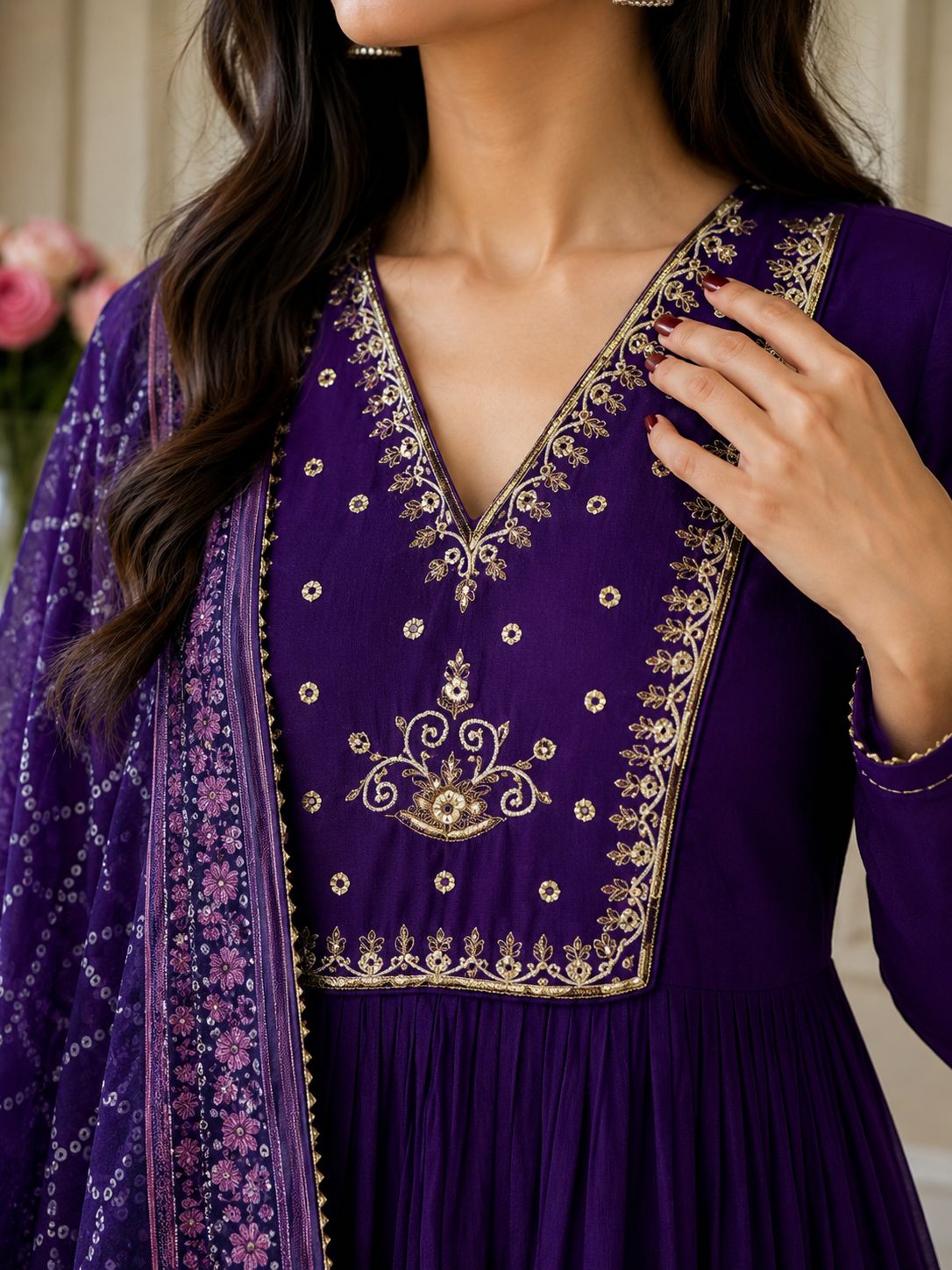 Elegant Chanderi Party Wear 3-Piece Gown Set
