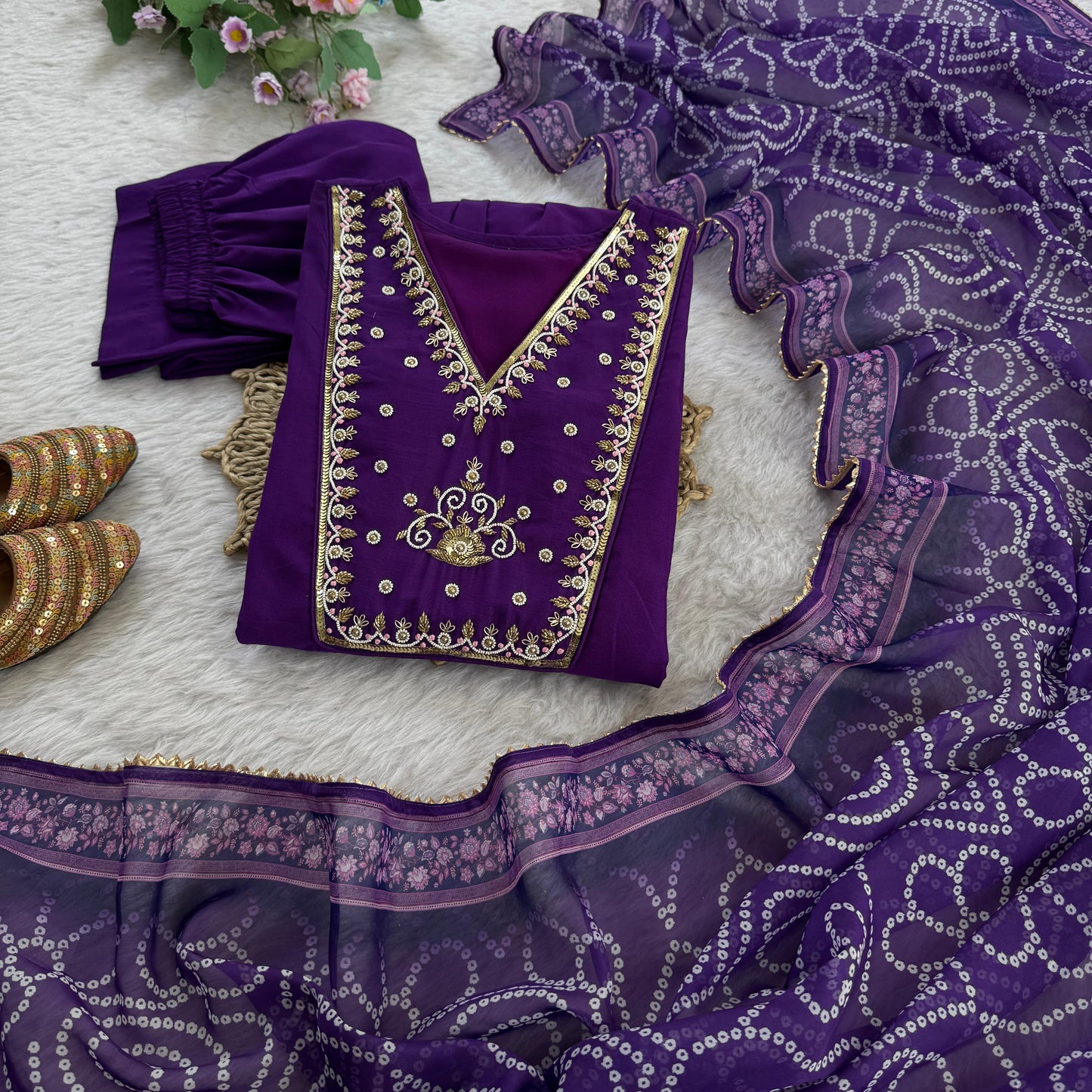 Elegant Chanderi Party Wear 3-Piece Gown Set