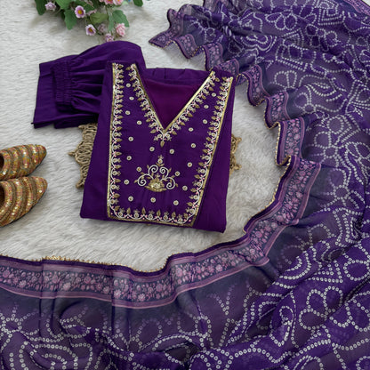 Elegant Chanderi Party Wear 3-Piece Gown Set