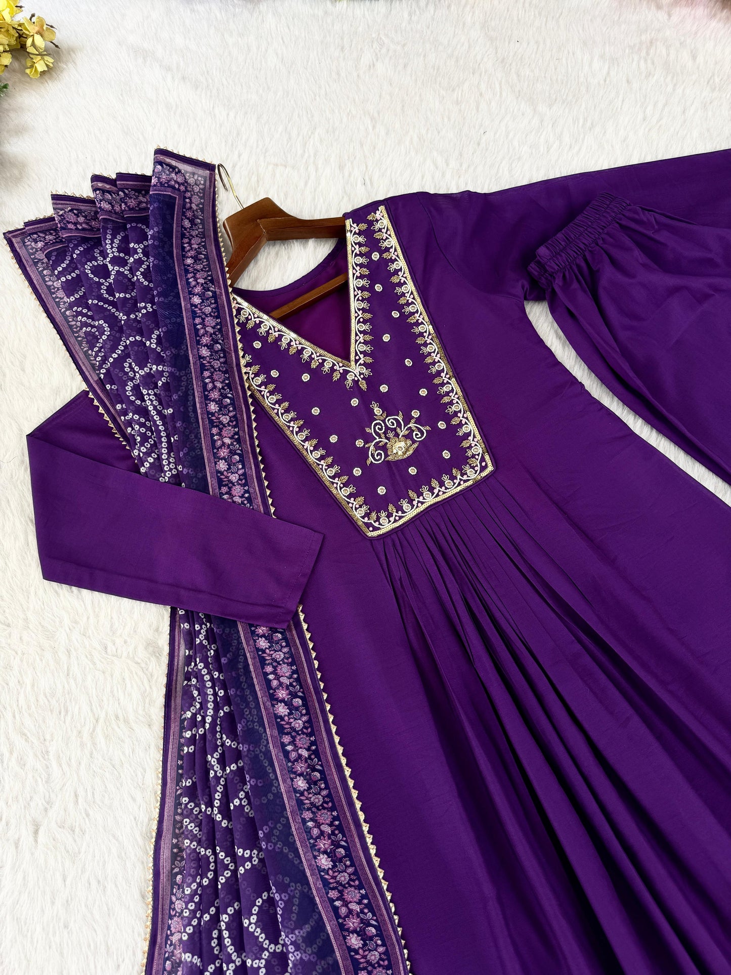 Elegant Chanderi Party Wear 3-Piece Gown Set
