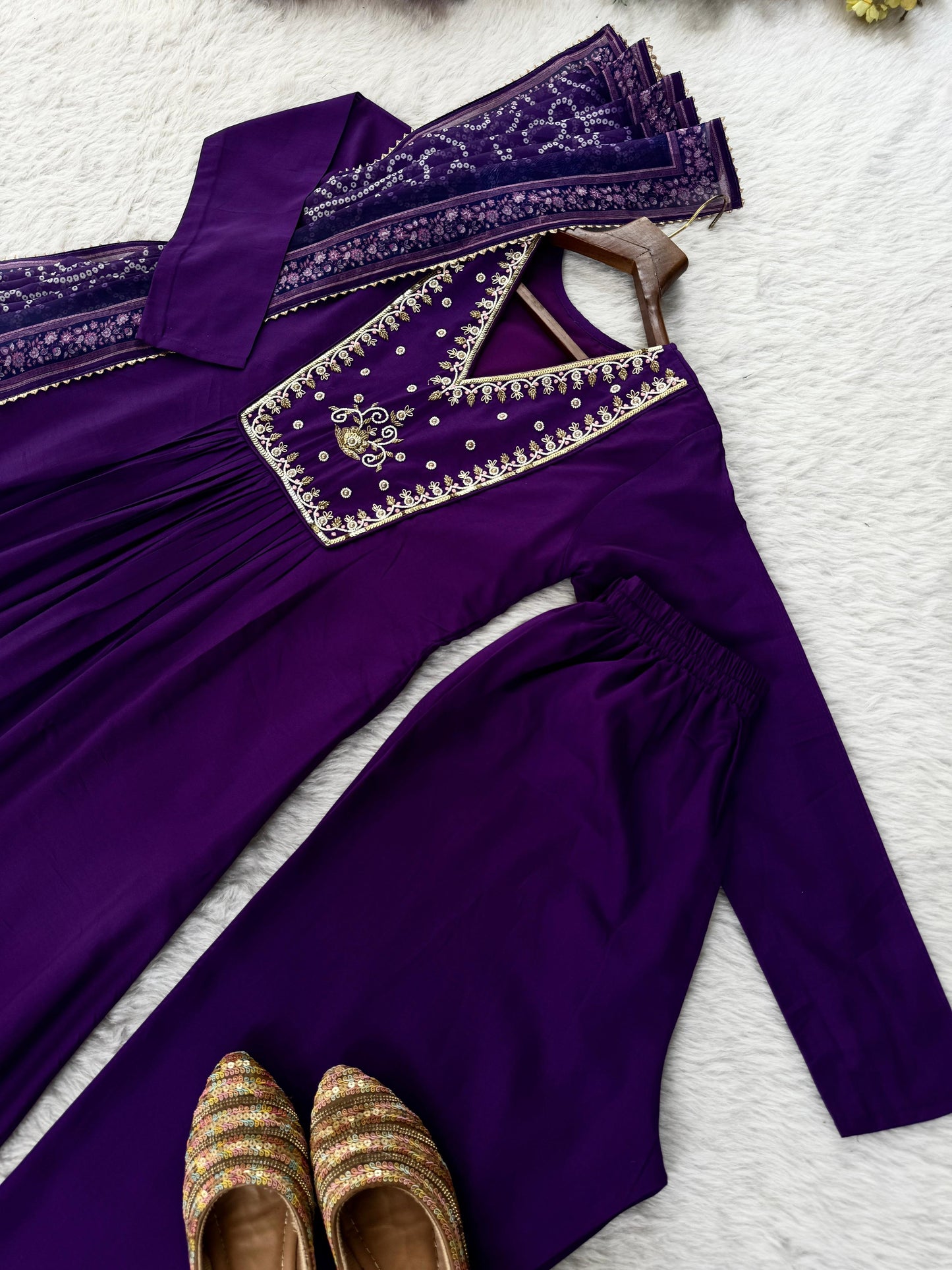 Elegant Chanderi Party Wear 3-Piece Gown Set