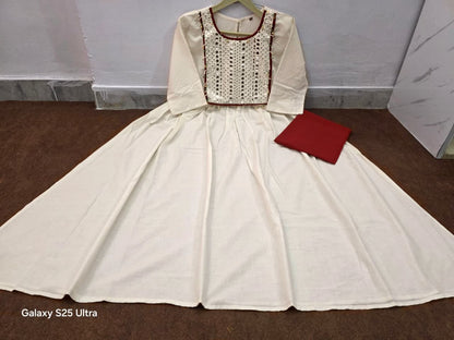 Special Mirror Detailing Anarkali Cotton Kurta Set