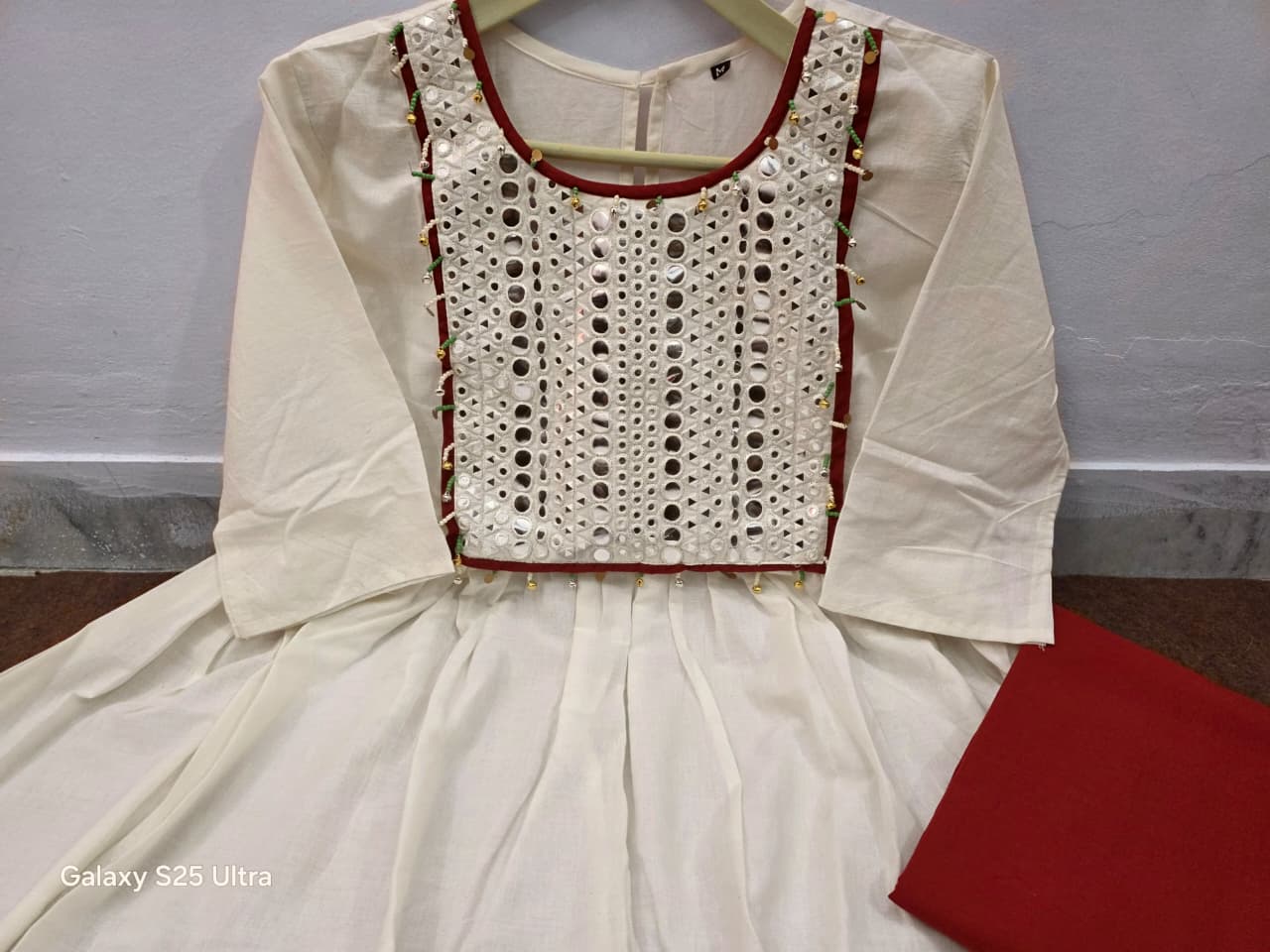 Special Mirror Detailing Anarkali Cotton Kurta Set