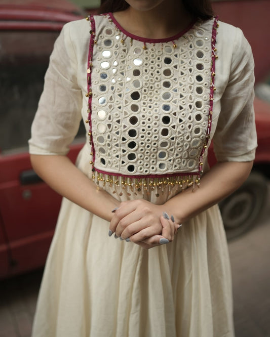 Special Mirror Detailing Anarkali Cotton Kurta Set