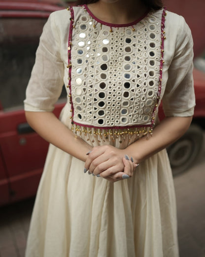 Special Mirror Detailing Anarkali Cotton Kurta Set
