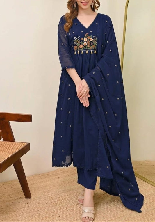 Festival Ready Anarkali 3-piece Cotton Kurta Set