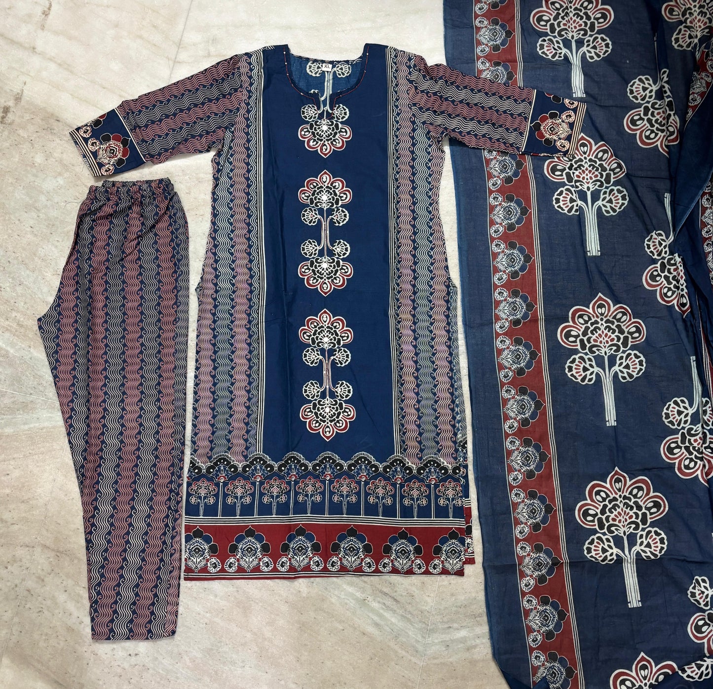 Elegant Panel Print 3-Piece Cotton Kurta Set