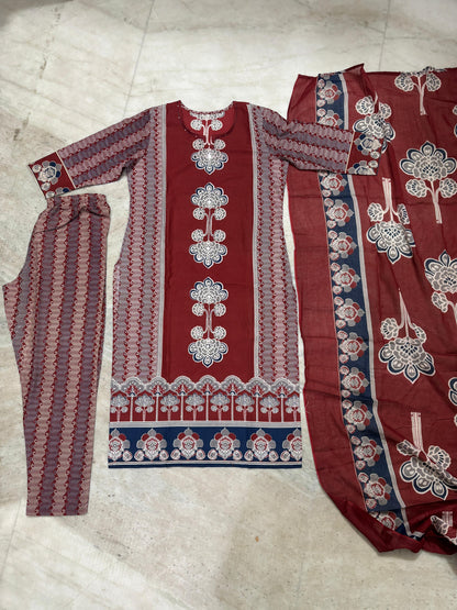 Elegant Panel Print 3-Piece Cotton Kurta Set