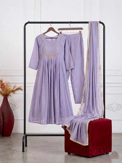 Timeless Mul Chanderi Anarkali 3-Piece Set