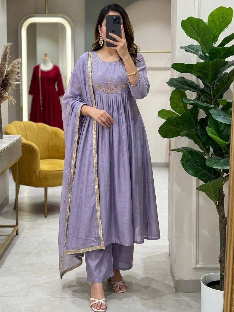 Timeless Mul Chanderi Anarkali 3-Piece Set