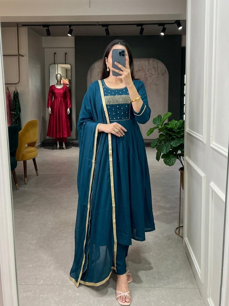 Timeless Mul Chanderi Anarkali 3-Piece Set