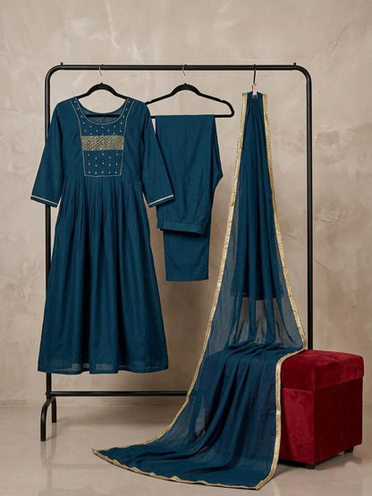 Timeless Mul Chanderi Anarkali 3-Piece Set