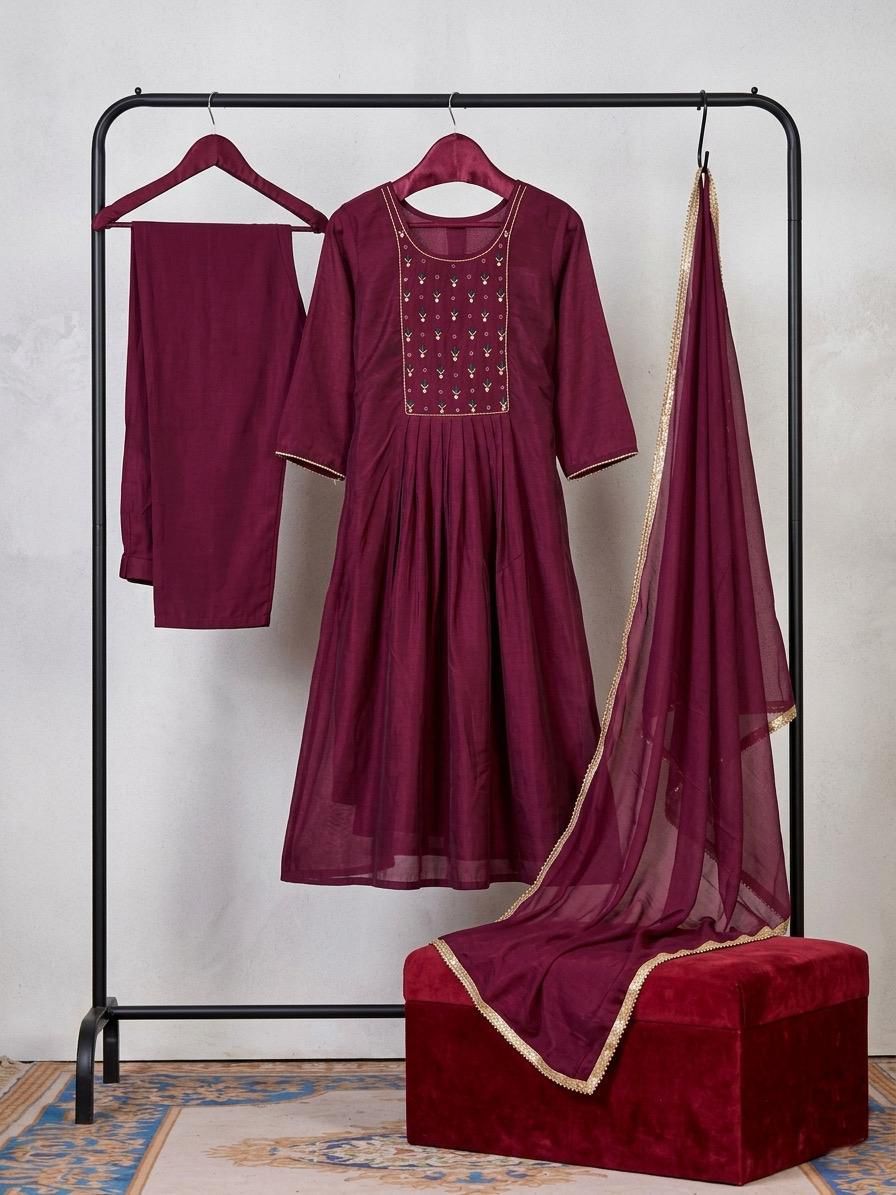 Timeless Mul Chanderi Anarkali 3-Piece Set