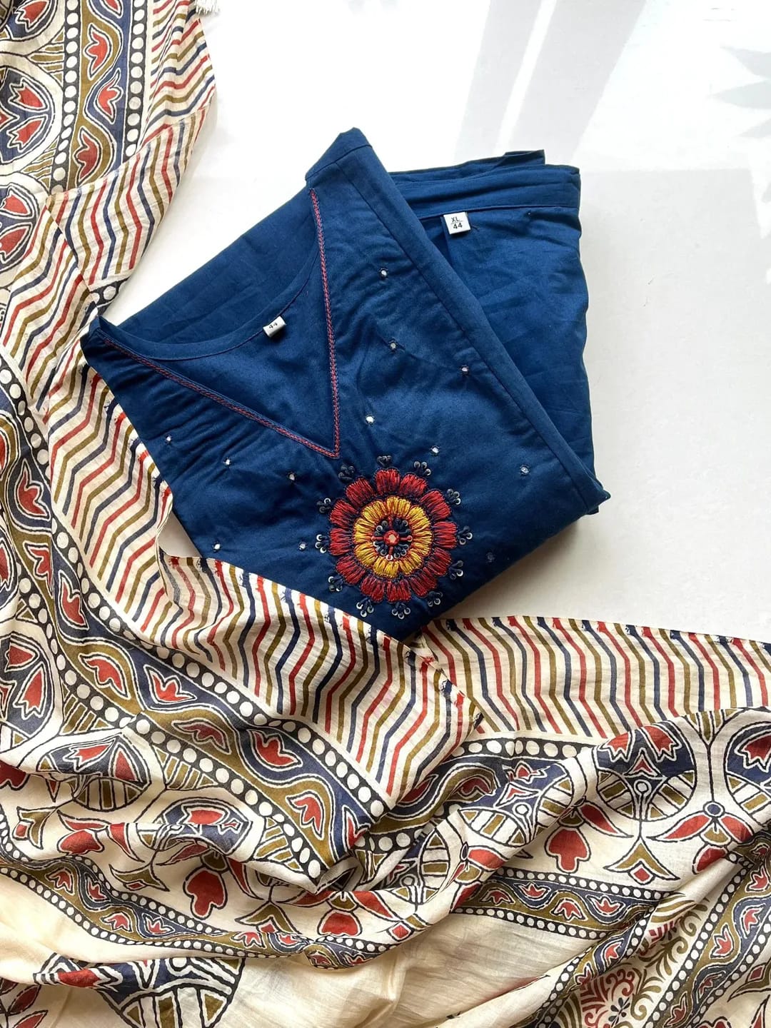 Elegant Embroidered Dhabu Cotton Kurta Set
