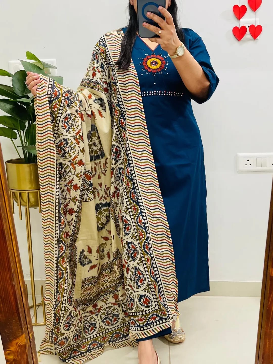 Elegant Embroidered Dhabu Cotton Kurta Set
