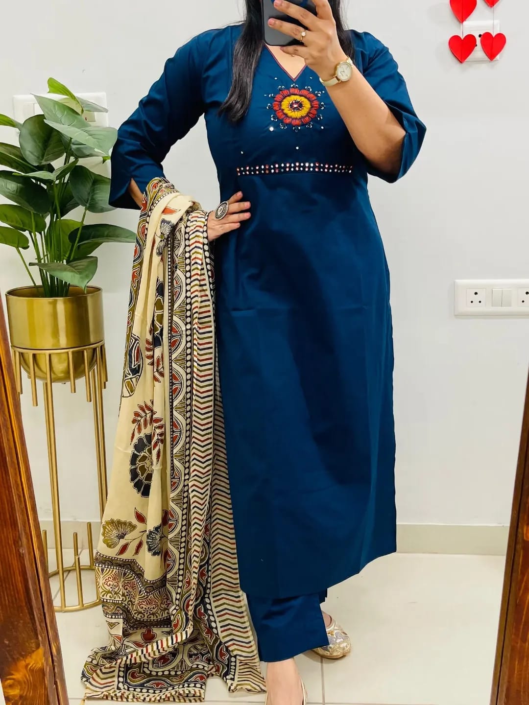 Elegant Embroidered Dhabu Cotton Kurta Set