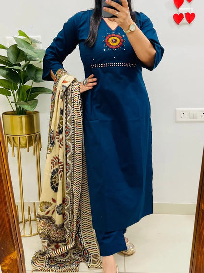 Elegant Embroidered Dhabu Cotton Kurta Set