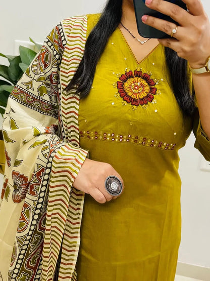 Elegant Embroidered Dhabu Cotton Kurta Set