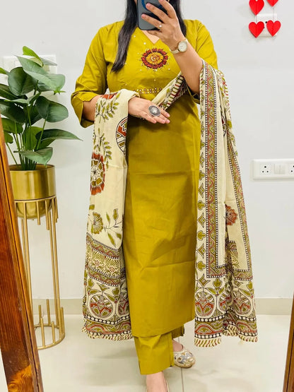 Elegant Embroidered Dhabu Cotton Kurta Set