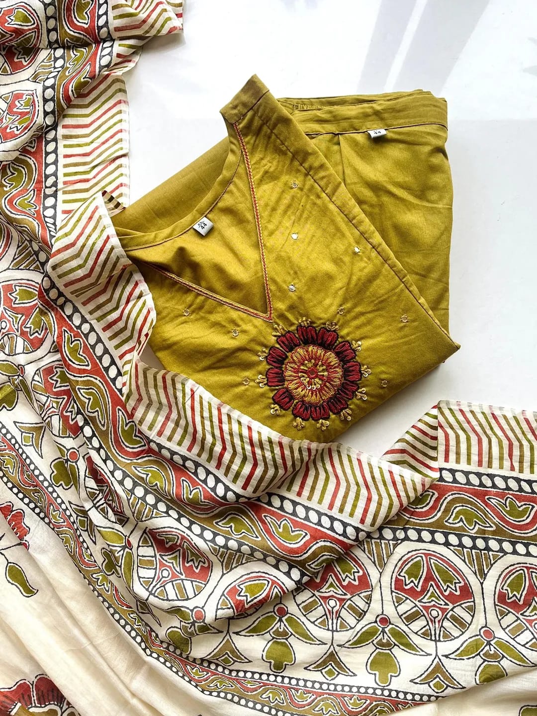 Elegant Embroidered Dhabu Cotton Kurta Set