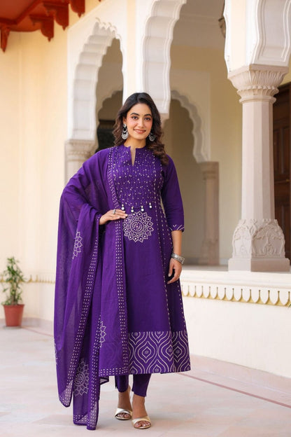Beautiful Flared Anarkali Cotton Kurta Set