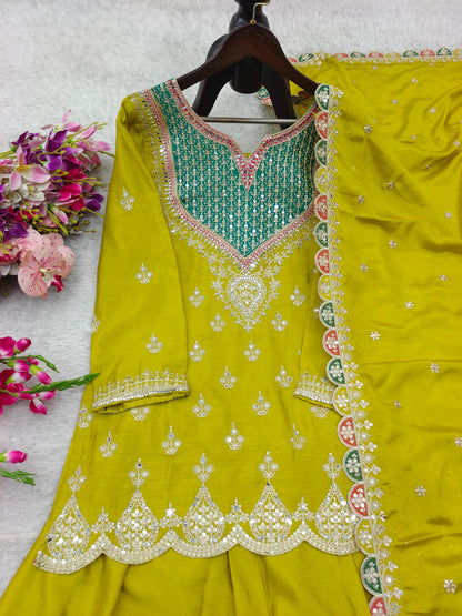 Designer Chinon Party Wear Sharara Suit Set