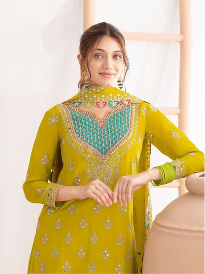 Designer Chinon Party Wear Sharara Suit Set