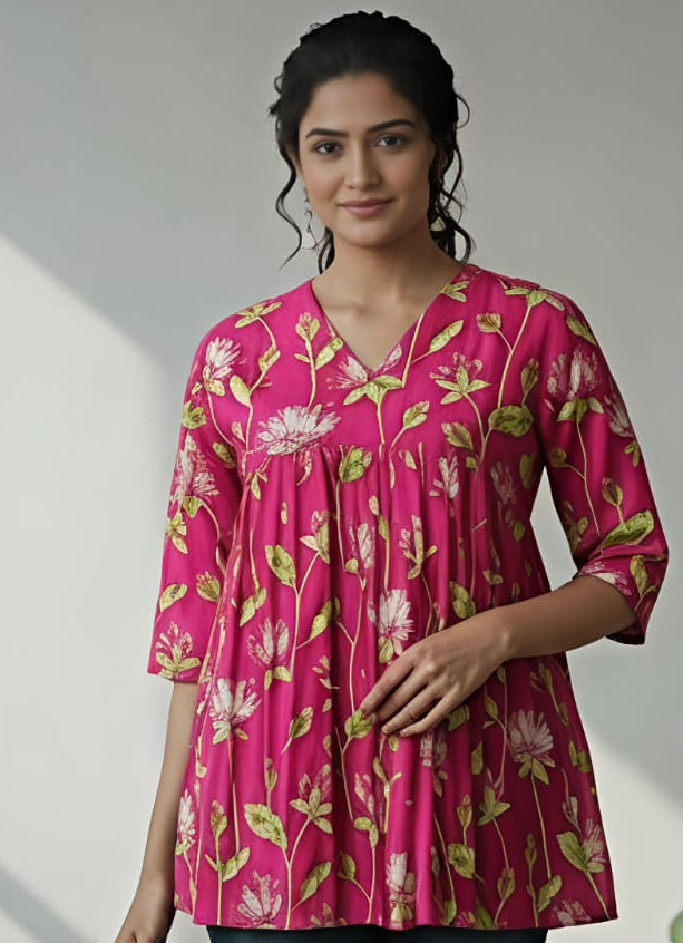 Charming Floral Cotton Short Top