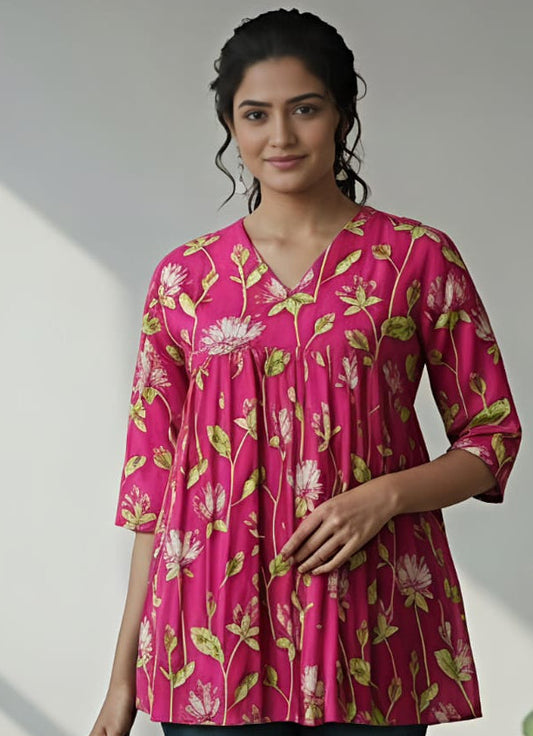 Charming Floral Cotton Short Top